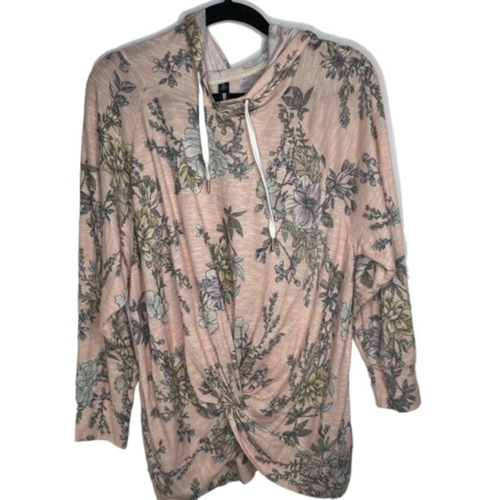 Peach Lightweight Floral hooded Sweatshirt 1X
